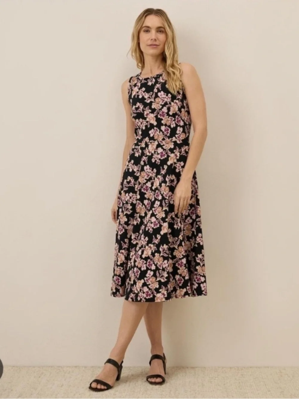 Pact Organic Cotton Midi Dress M Floral Keyhole Back Pockets Cottagecore - Picture 1 of 11